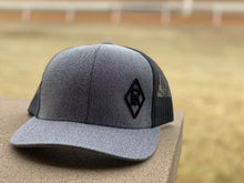 Load image into Gallery viewer, Grey/Black Reliance Ranches Black Logo Cap